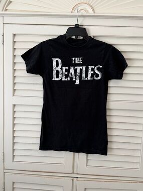 The Beatles Black and White Distressed Logo Tee
